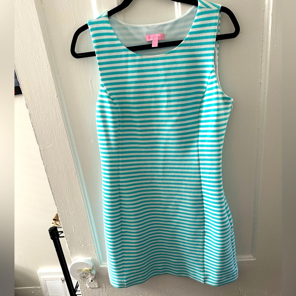 Lilly Pulitzer Shorely Blue Ottoman Stripe Whiting Cut Out Shift Dress